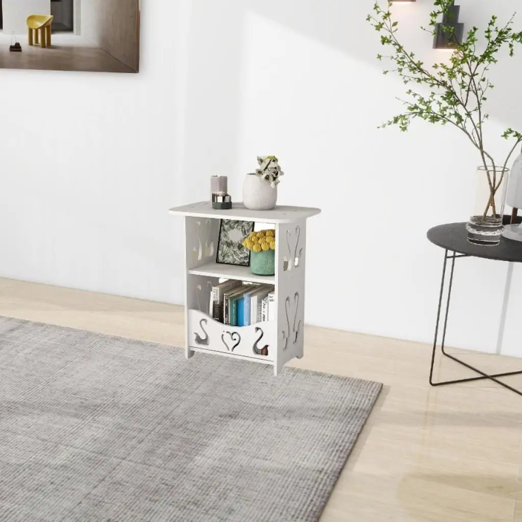 End Table, Small Bedside Table with Storage, Modern Nightstand, Side Table, for Living Room, Bedroom, White