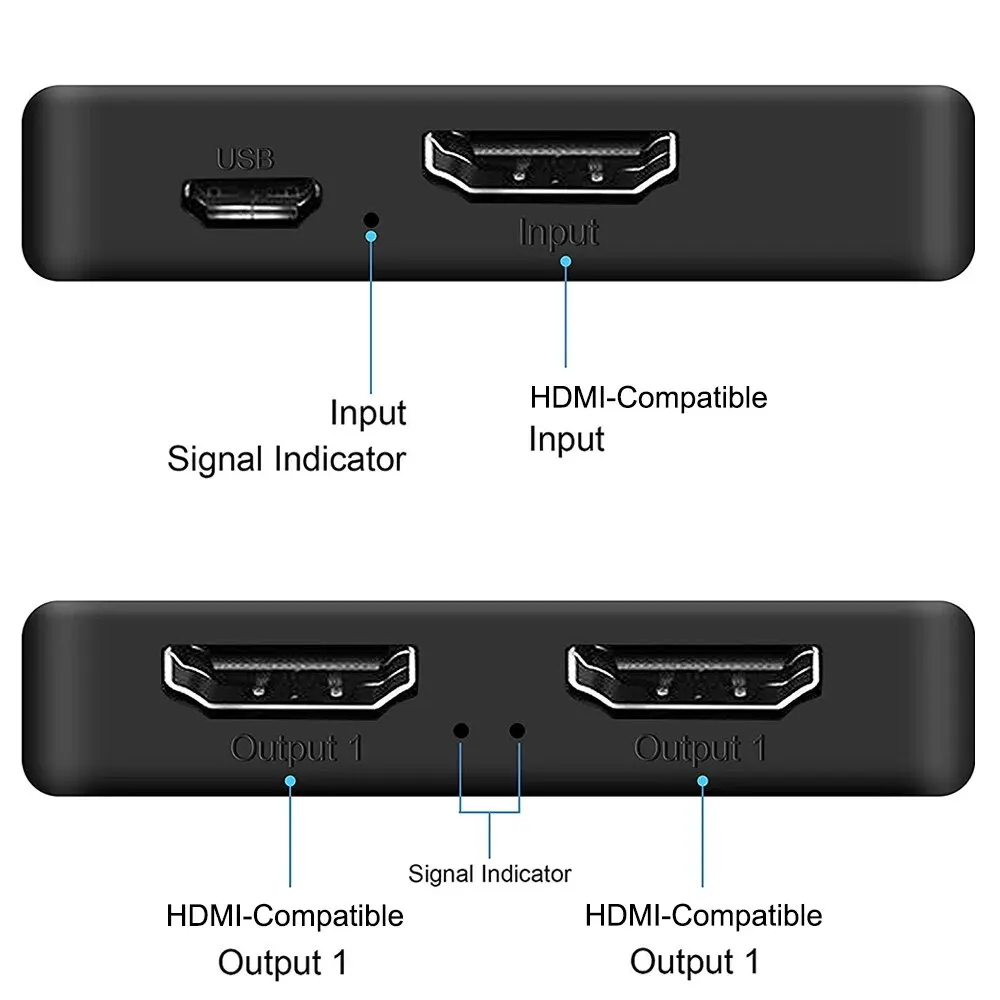 1x2 4K HDMI-compatible Splitter Switch 1 in 2 Out Video Distributor Amplifier Dual Display Box PC Monitor Projector Laptop