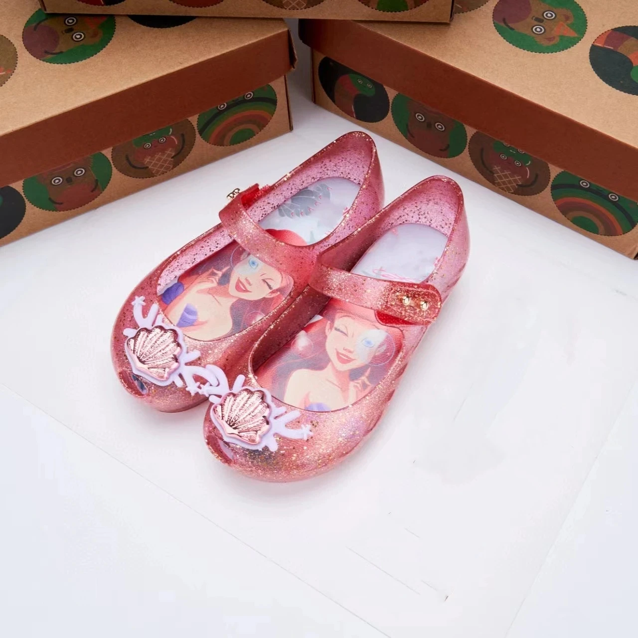 Mini Melissa Girl Jelly Sandals Kids Shining Cartoon Flat Shoes Kids Princess Soft Sole Non-slip Beach Shoes Toddlers Shoes 3