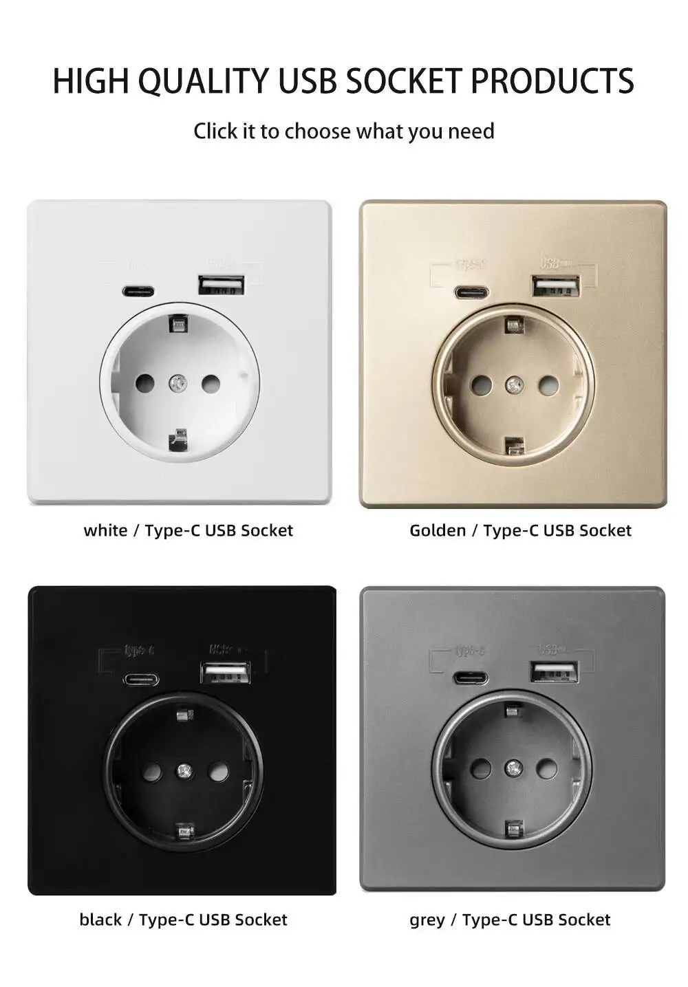 Dual USB Wall Charger Outlet - 16A EU Standard, 110V-250V