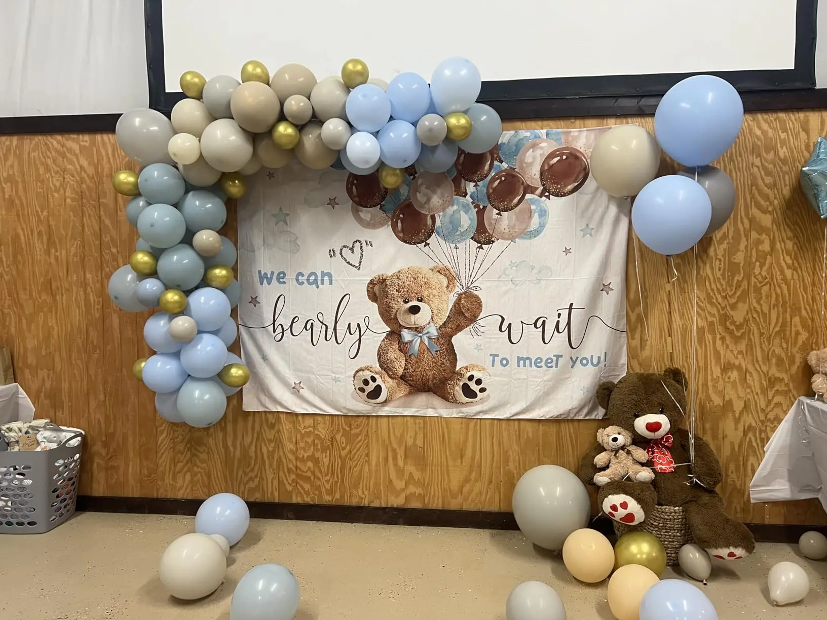 Bear Backdrop Hot Air Balloons Baby Shower We Can Bearly Wait Kids Birthday Party Photography Background Decor Banner photo backdrop