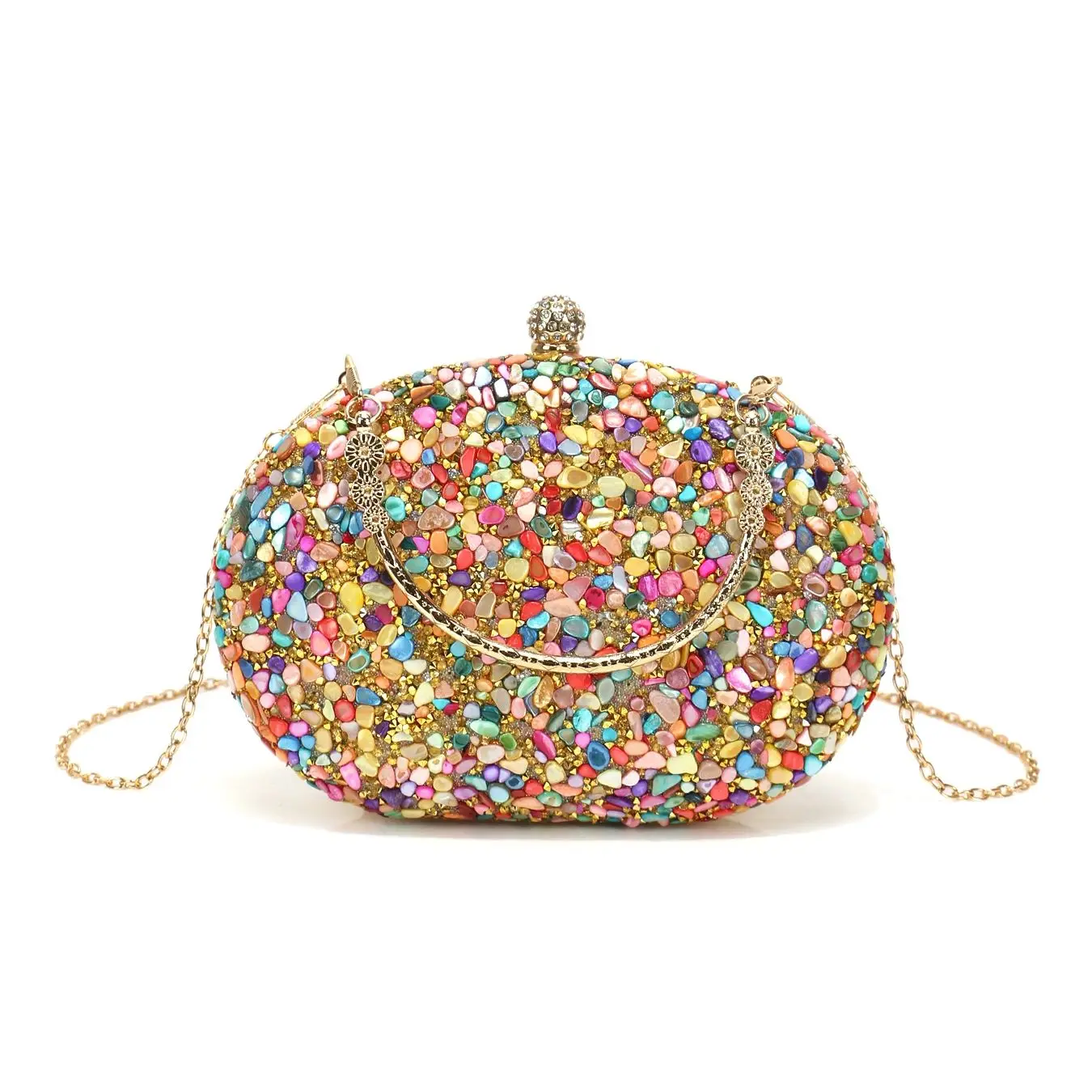 Bohemian Rhinestones Evening Bags with Diamonds and Shoulder Handle