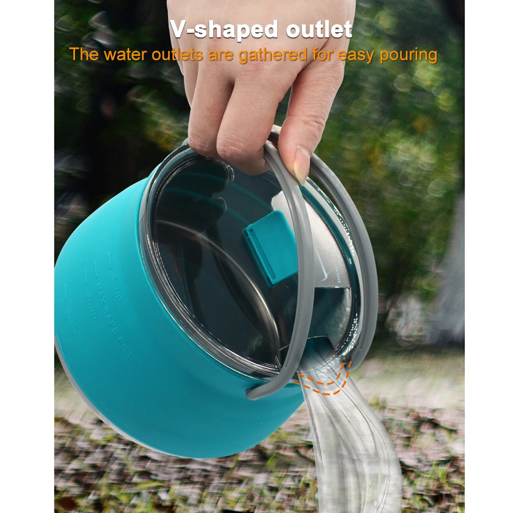 1L Outdoor Silicone Kettle Folding Camping Tableware Kettle Cook Water Pot Mini Boiling Water Pot with Handle for Fishing Travel