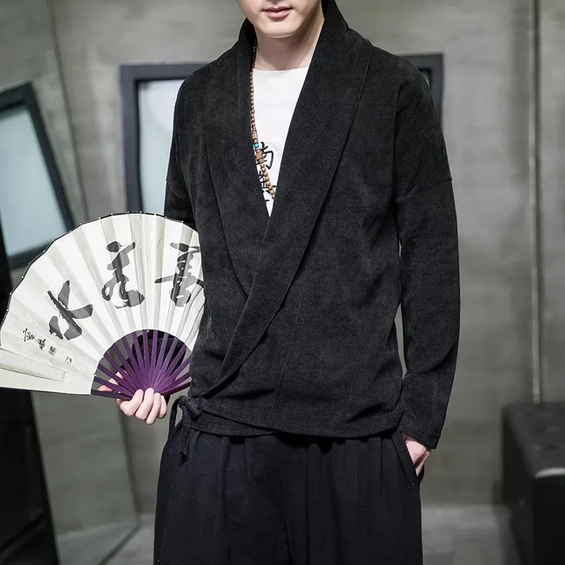 남성용 양모 니트 재킷, 중국 브이넥 가디건 재킷, 한국 캐주얼 코트, 일본 기모노 코트, 신상 패션