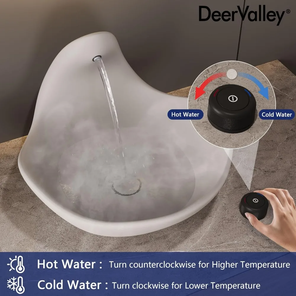 Artistic Concrete Bathroom Sink with Built-in Faucet and Pop-up Drain, Top Mount Bathroom Sink Bowl, Gray White 4