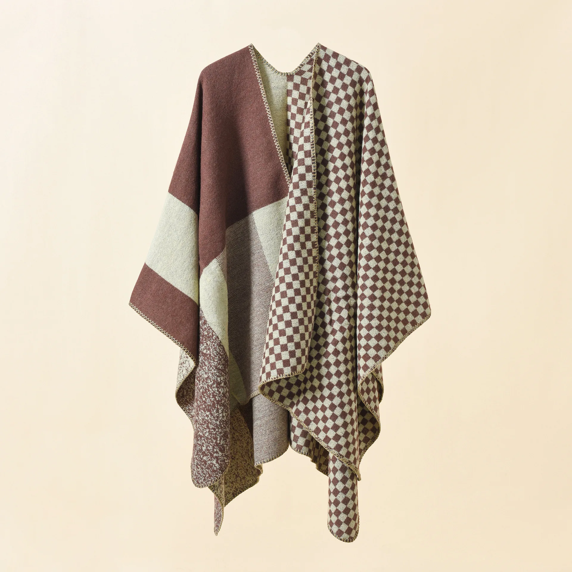 New Autumn And Winter Shawl Female Winter Warp Knitting Color Blocking Plaid Pattern Fashion Tide Warm Shawl