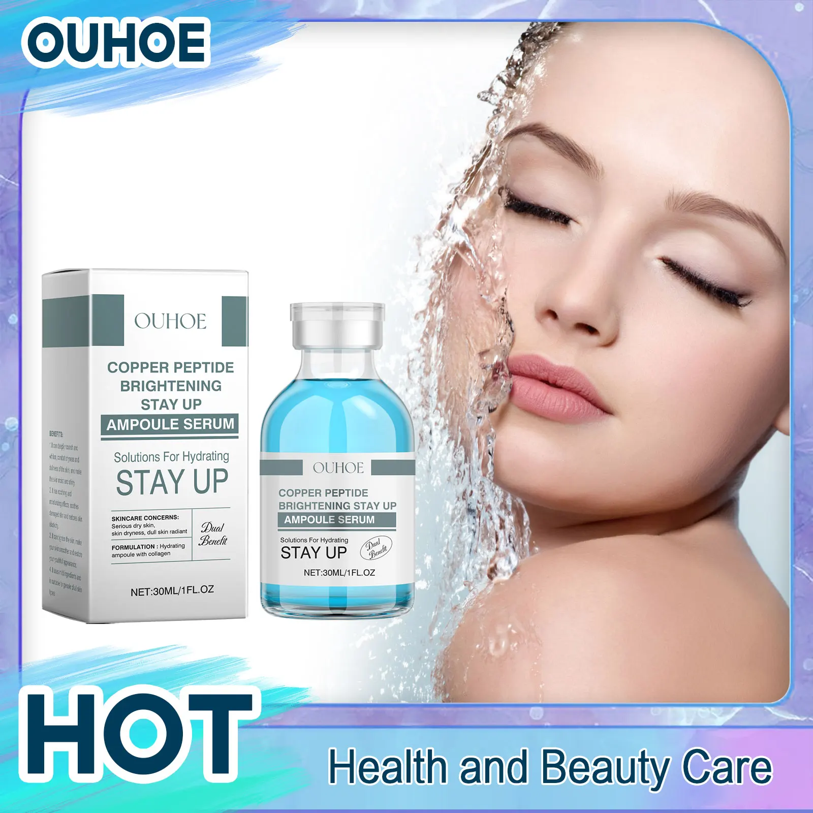 Copper Peptide Ampoule Serum Brightening Hydrating Tighten Lifting Firming Oil Control Shrink Pores Rejuvenation Facial Essence