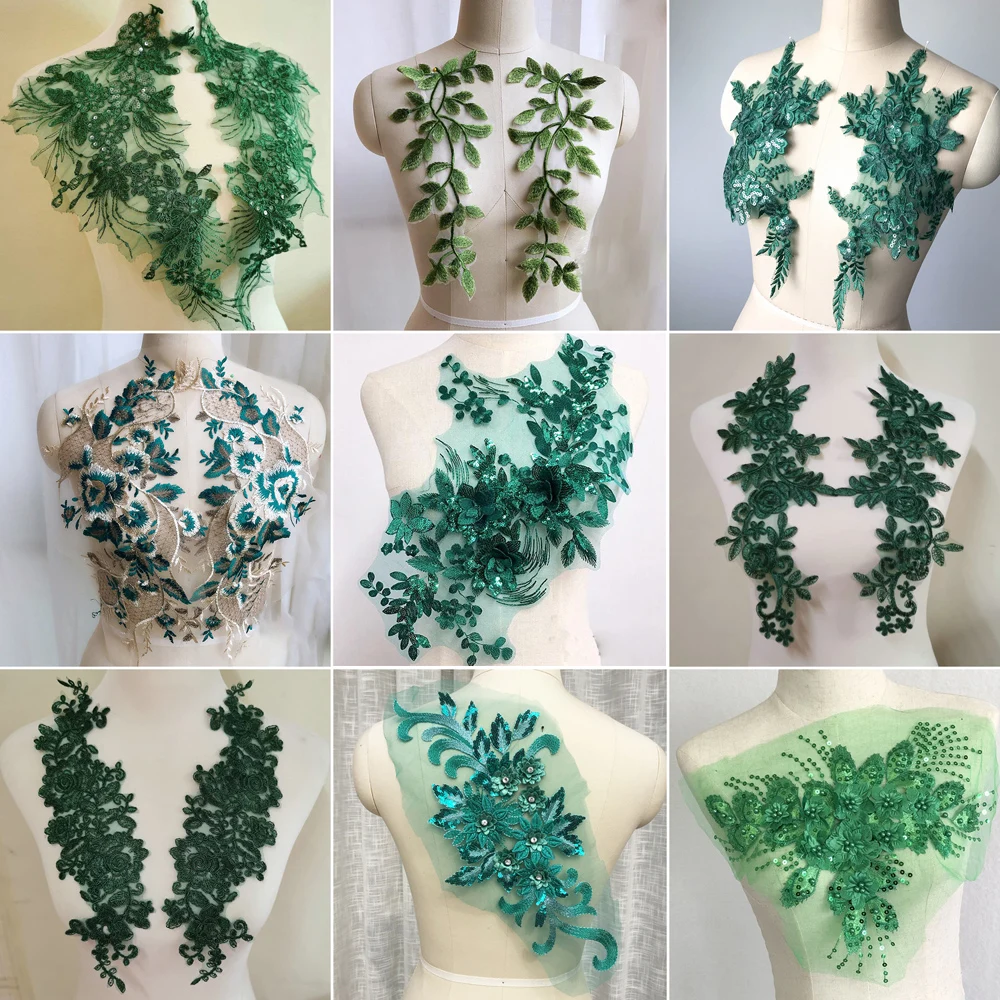 Toppa Ricamata A Fiore In Pizzo - Verde Scuro Per Cucito E Decorazione Fai Da Te - Foto 3