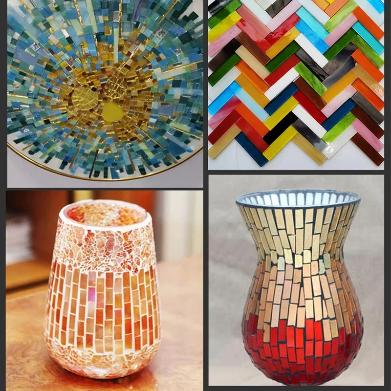 Glass Mosaic Tiles DIY Mosaic Supplies 85g/3oz (Approx. 31pcs) 1*4cm Mica Mosaic Tiles 3mm DIY Mosaic Craft Stained Glass Transcluent Strip Art Hobbies Materials