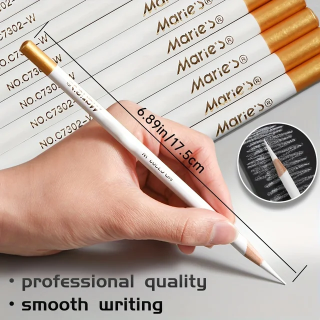 Marie's 3/6/12pcs White Charcoal Pencils Set,Sketch Highlight Pencils for Drawing,Sketching,Shading,Blending for Adults,Students 1