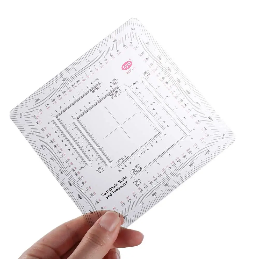 Topographical Square Ruler MP-5 Map Protractor Measuring Ruler Land Navigation Protractor Coordinate Scale Acrylic