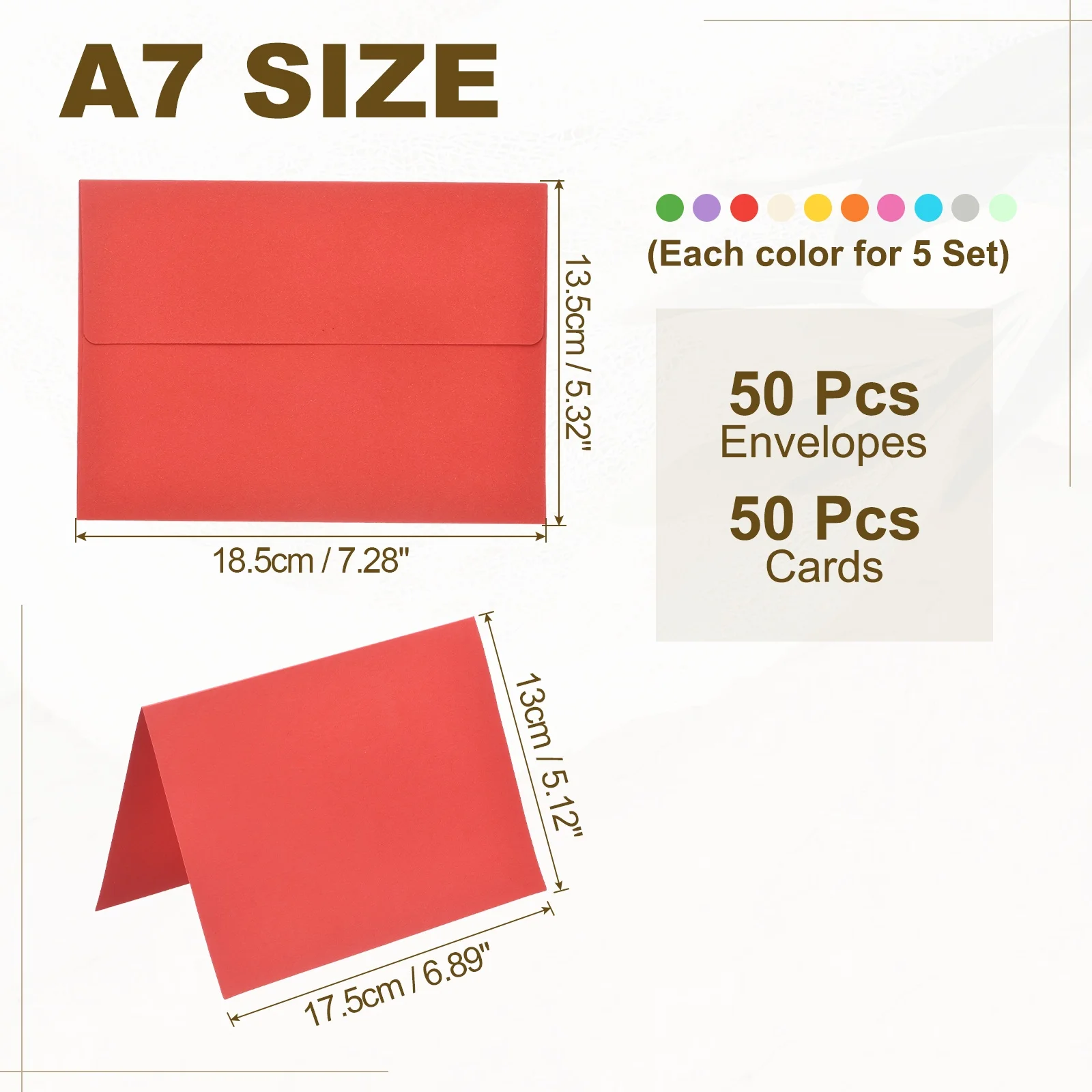 50-Set A7 Self-Seal Envelopes with Folded Cardstock for Invitations and Greeting Cards