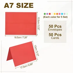 50 - Set A7 Self - Seal Envelopes with Folded Cardstock for Invitations and Greeting Cards (10 Assorted Colors)