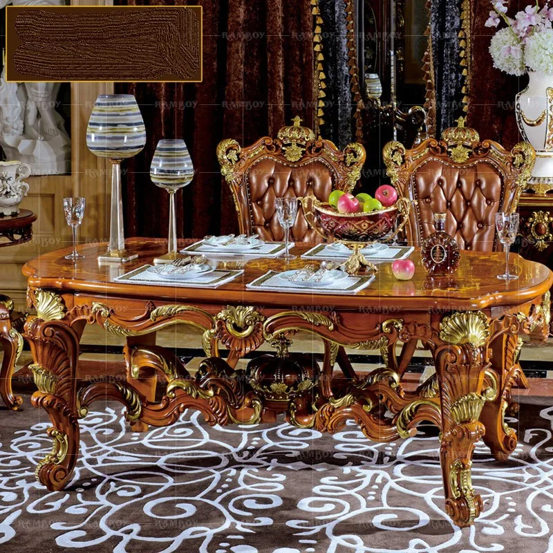 

custom European-style dining table and chair combination solid wood carved French household oval room furniture