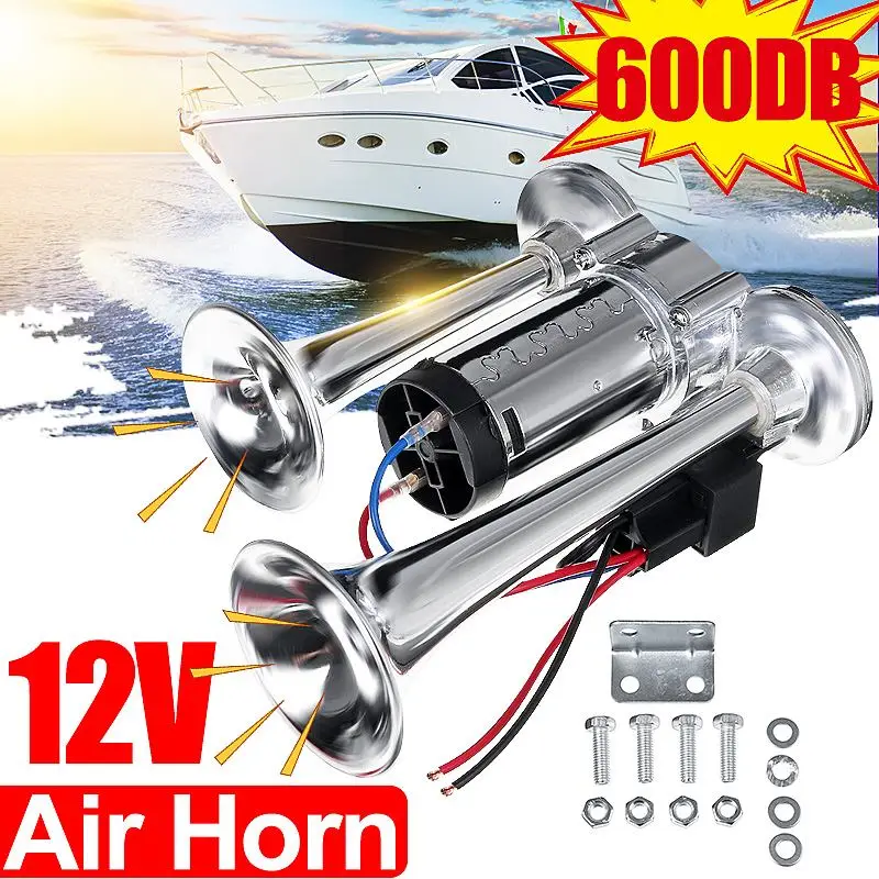 600DB 12V Dual Trumpets Super Loud Electric Solenoid Valve Car Electric Air Horn Speaker For Vehicle Car SUV Truck Lorry RV Boat