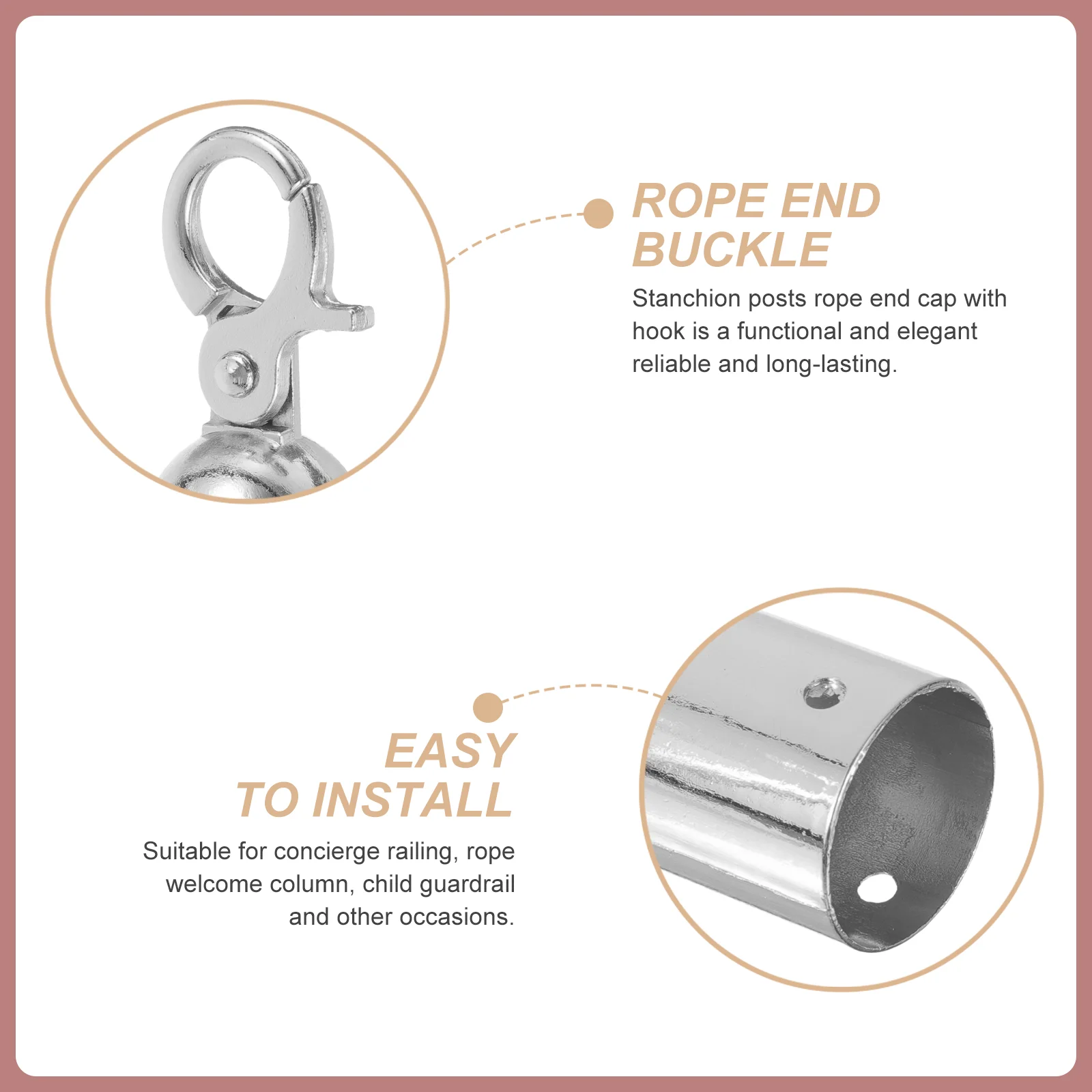 3 Pack Rope End Stop Stopper Cord Ends Fence Decorate Decking Fittings Lock Stainless Steel Cap with Hook Snap
