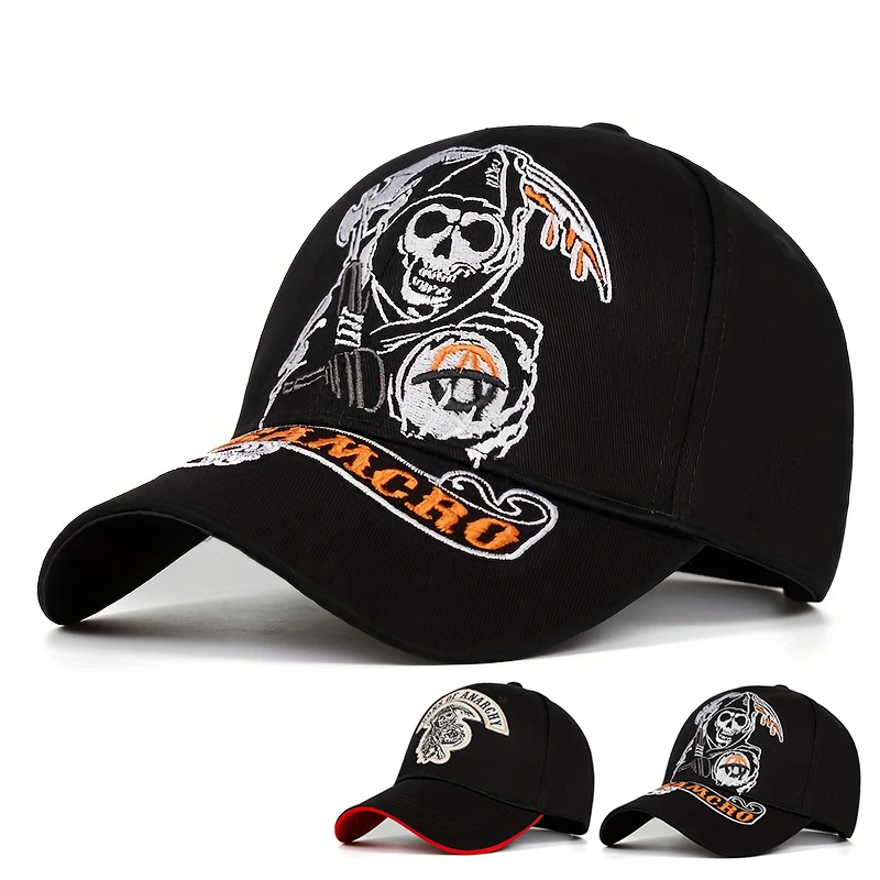 SAMCRO 야구 모자 SOA Sons of Anarchy 해골 자수 캐주얼 스냅 백 모자 패션 고품질 레이싱 오토바이 스포츠..