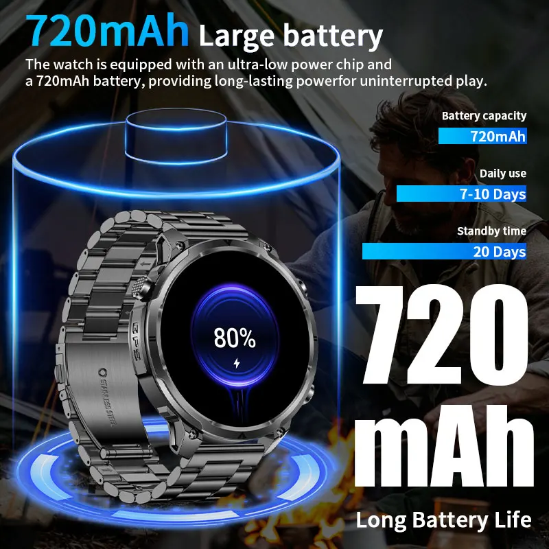 LIGE New GPS Smartwatch Man 720mAh Battery IP68 Waterproof Bluetooth Call 1.7" HD Sports Flashlight Compass Men Smart Watch 2026