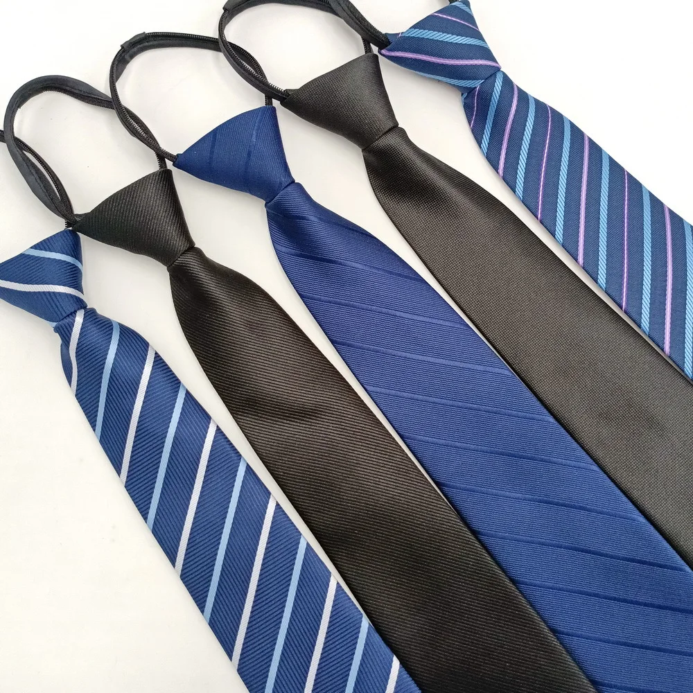 

8cm Striped Neck Ties for Men Casual Suits Solid Lazy Zipper Tie Skinny Mens Neckties for Business Wedding Slim Men Ties