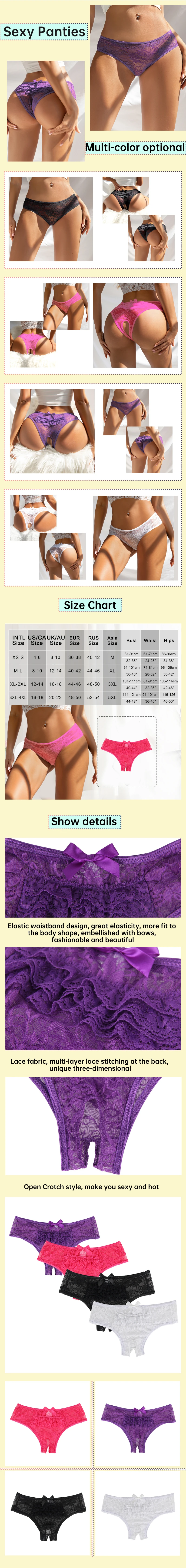 Ohyeahlady Women Sexy Lingerie Opening Crotch Panties Exotic Underpants Female Lace Transparent Crotchless Female Intimates 5XL