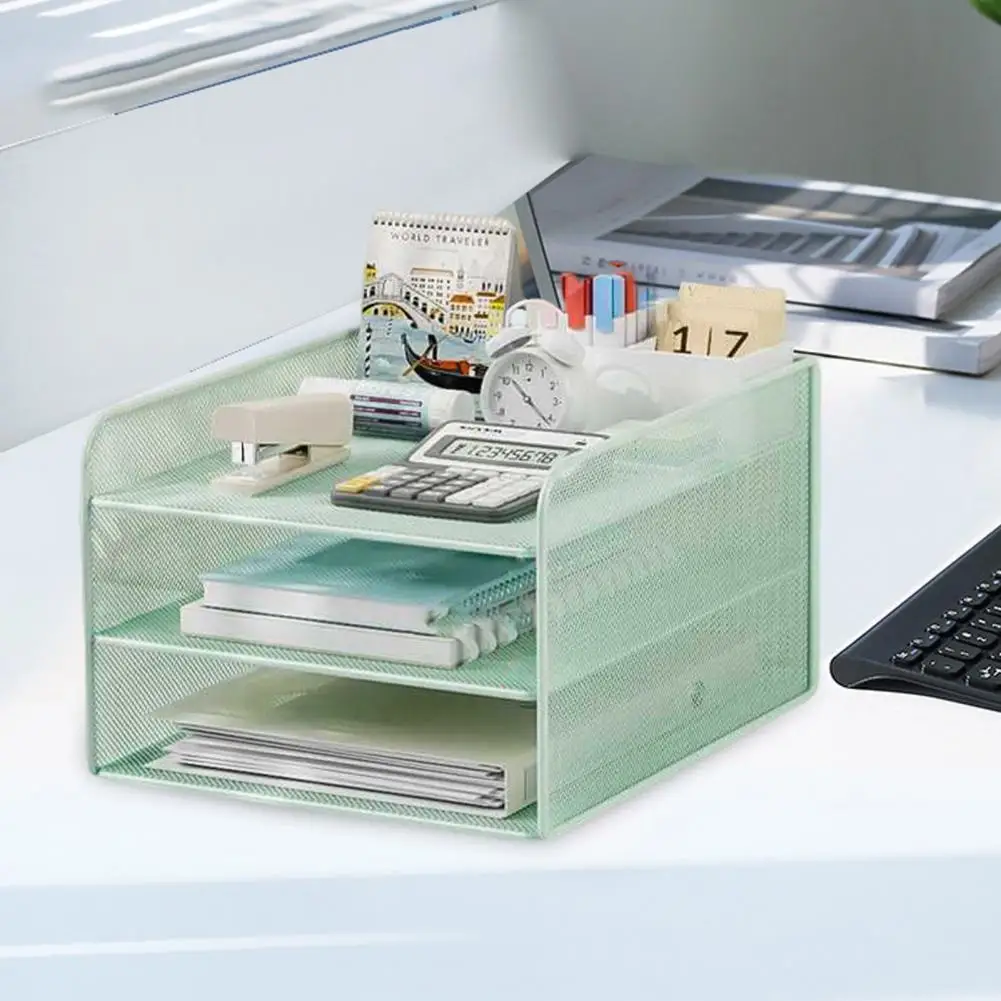 종이 정리함 사무실 파일 정리함 용량 금속 메쉬 데스크 정리함, 3 층 디자인, 다기능 파일 거치대