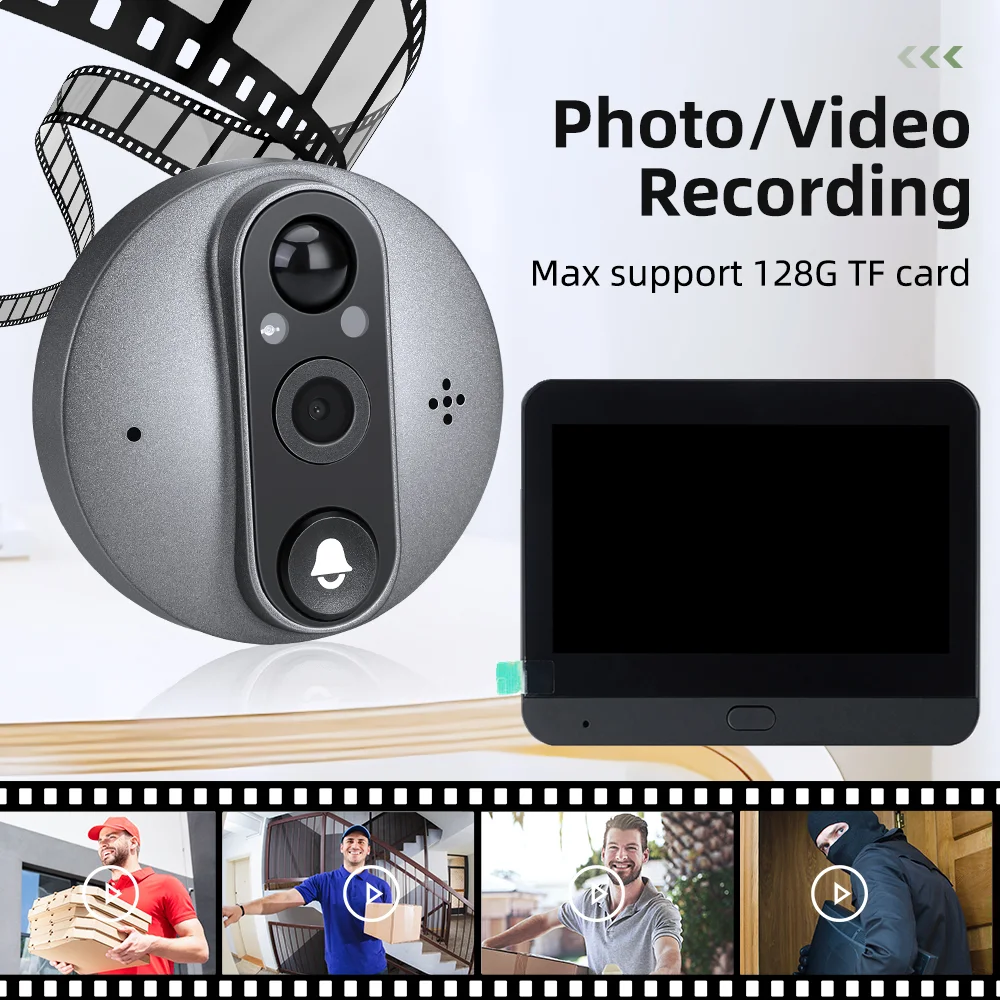 4.3-inch Doorbell Camera LCD Visual Home & Outdoor Video Camera Digital Door Detector 1080P 2.4G WiFi Electronic Doorbell Camera