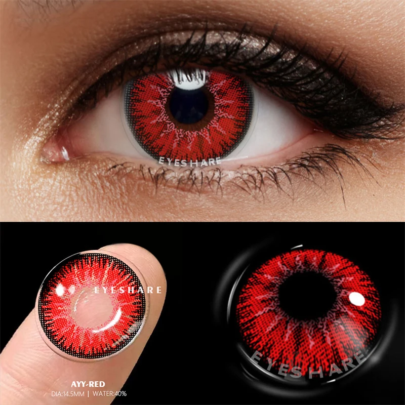 Enhance Your Look with Red Anime Cosplay Color Contact Lenses - Ideal for Halloween and Beauty Makeup, Yearly Wear, 14.5mm