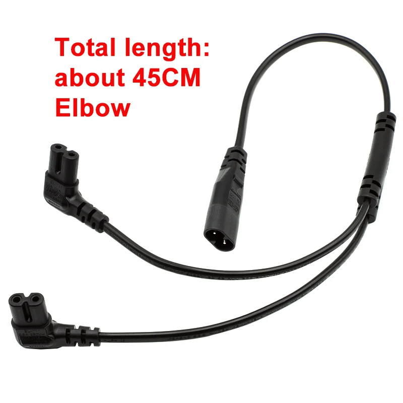Dual Right Angle Female Y-Split Power Cable, 30CM/45CM Length - Black