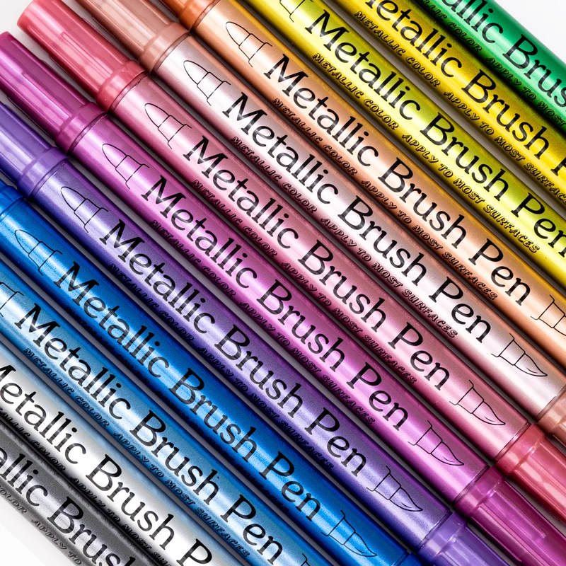Metallic Markers Pens Color Silver Gold Paint for Black Paper Glass Rock Painting DIY Scrapbook Album