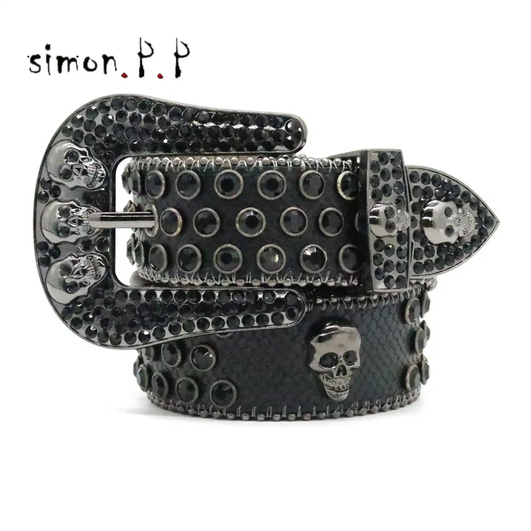 

BIG Skull Belts Rhinestones Western Cowboy Cowgirl Sparkle Men Leather Studded Strap Famous Brand Designer Diamond Belt Women