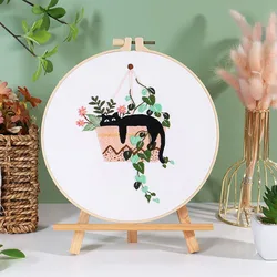 Beginner's DIY Cat Embroidery Cross Stitch Kit with Frame - Complete Craft Package - With Hoop (D Style)
