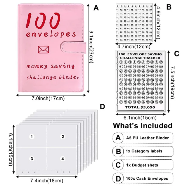 100 Enveloppes Livre De Défis D'économie D'argent, Classeur De Stockage De  Budget, Livre De Budget, Kit De Boîte De Défi D'économie D'argent Avec  Pochettes, Classeur D'urgence Familiale (rose) Classeur D'économie D'argent  