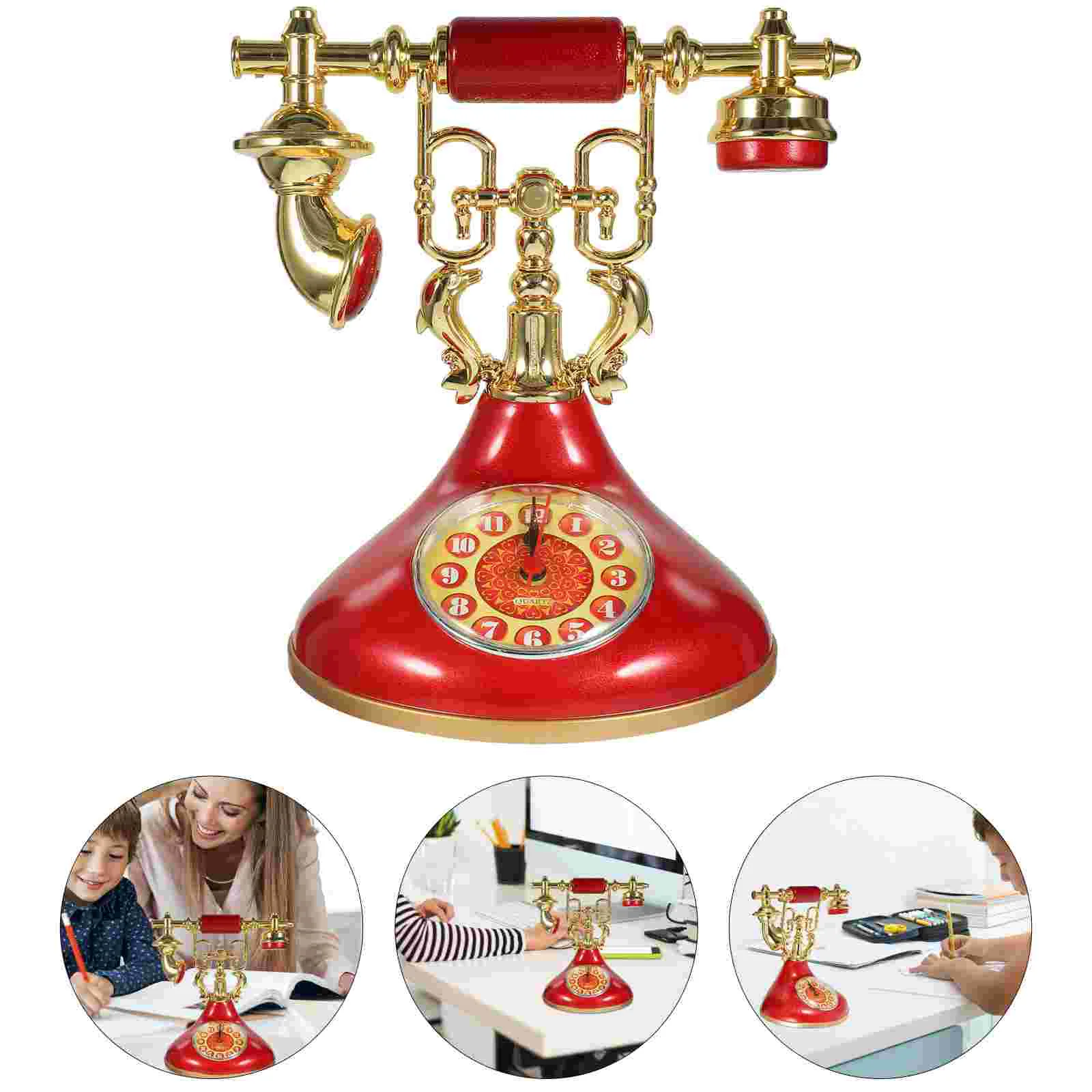 

Vintage Style Alarm Clock Telephone Shaped Alarm Clock for Bedroom No