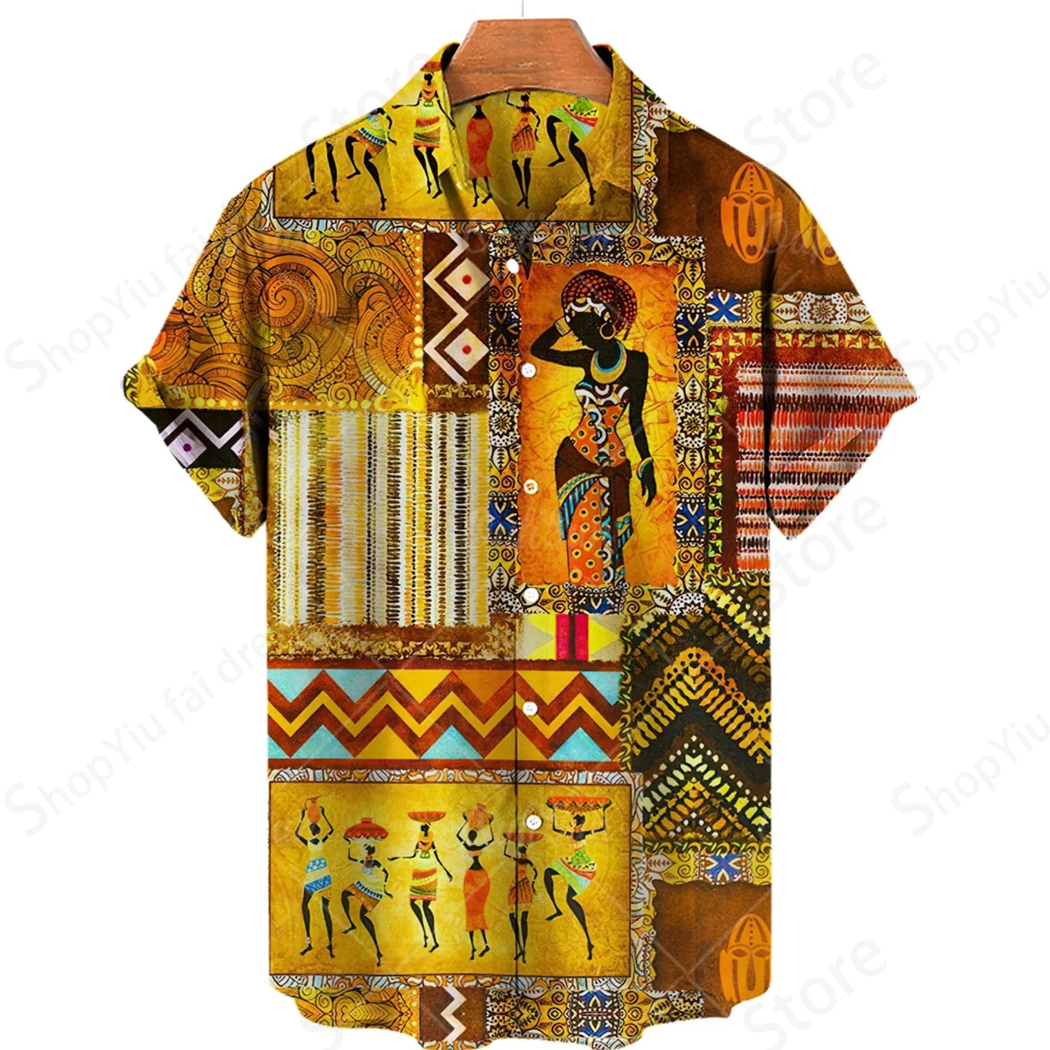 

Vintage Print Hawaii Shirt Men Women Fashion Turn Down Collar Casual Beach Shirts African Men blouses Short Sleeve ALoha Male
