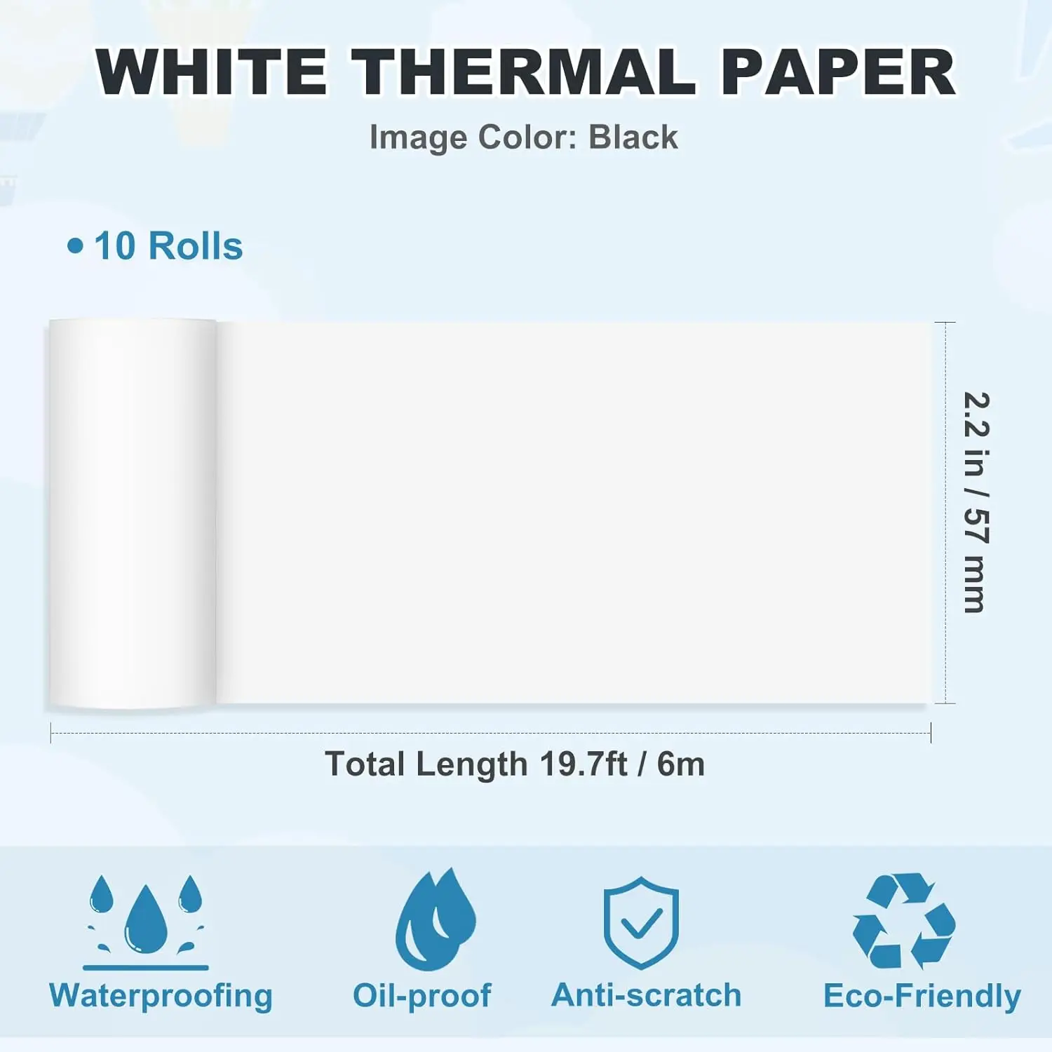 10 Rolls 2.2in x 19ft White Thermal Printer Paper Rolls for 57mm Printer Thermal Receipt Paper Rolls Cash Register POS Paper
