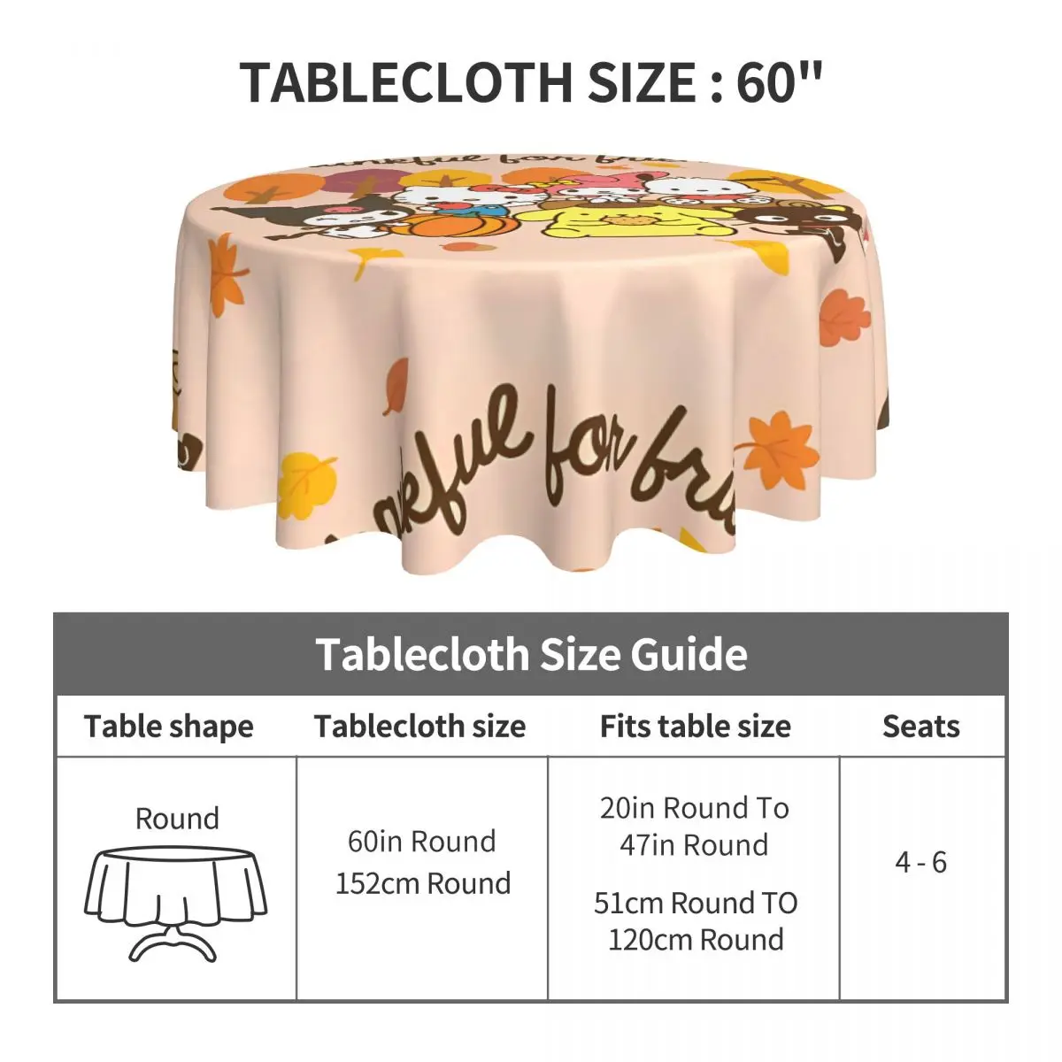 Sanrio Characters Tablecloth Outdoor Round Table Cover Funny Custom DIY Table Cloth For Living Room Dining 4