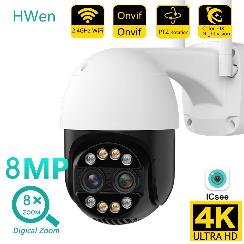Telecamera Wifi Ptz Da 8Mp Visione Notturna A Doppio Obiettivo Rilevamento Umano Zoom Digitale 8X Telecamera Di Videosorveglianza Cctv Telecamera Ip D