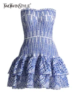 TWOTWINSTYLE Cut Out Layered Hem Sexy Dress For Women Strapless Sleeveless Off Shoulder High Waist Mini Dresses Female Clothing 1