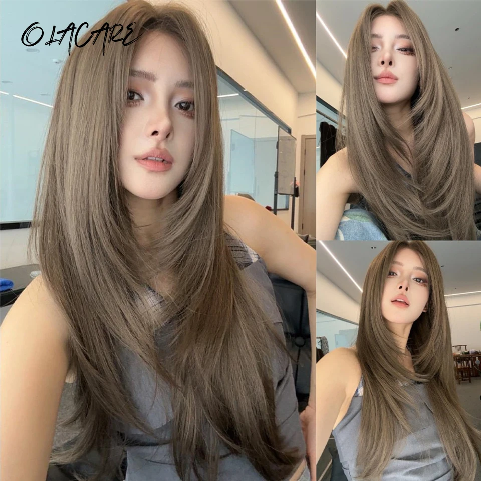 Grey Brown Synthetic Lace Front Wig for Women Cosplay