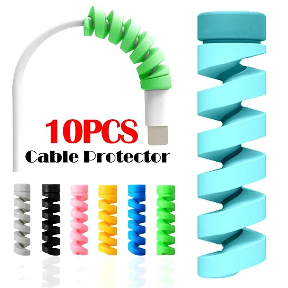 Protector de Cable en Espiral de Silicona, 10 Piezas, Protector de Cable de Datos, Protector de Cable USB, Protector de Cable para Teléfono, Ratón, Auriculares