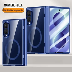 Luxury Electroplating Magnetic Case with Spring Hinge & Tempered Film Protection Cover - Galaxy Z Fold 8 Ultra (Blue)