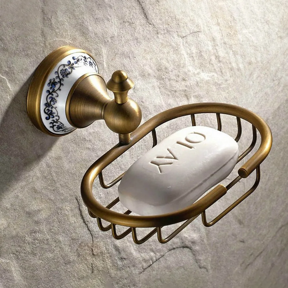 Antique Brass Ceramic Base Wall Mounted Bathroom Accessories Set Bath Hardware Towel Bar azh134