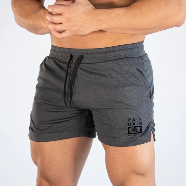 Pantalones cortos de entrenamiento para hombre, ropa de gimnasio,  culturismo, de malla de secado rápido, Deportivos - AliExpress