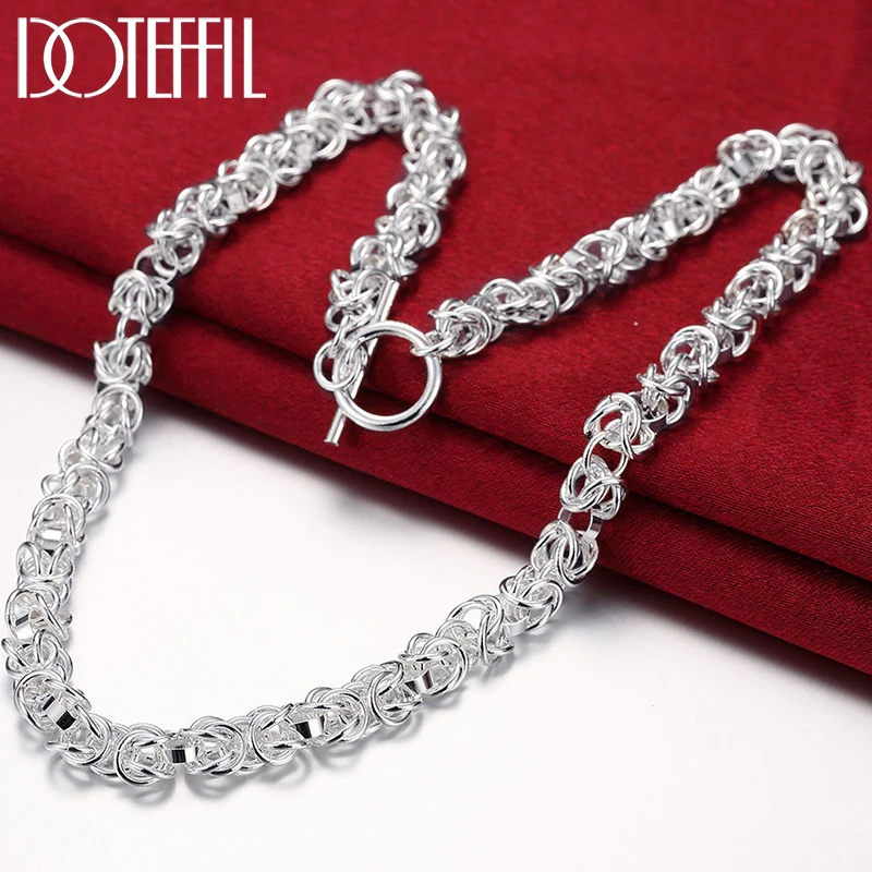 

DOTEFFIL 925 Sterling Silver OT Button Many Circles Chain Necklace For Man Woman Wedding Engagement Fashion Jewelry