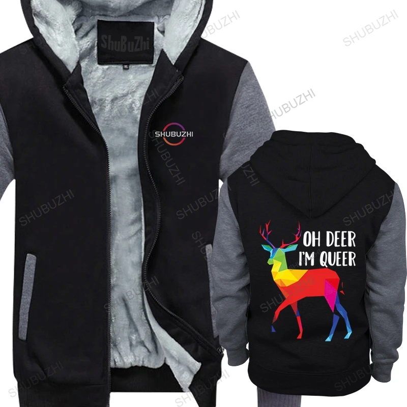 

Mens streetwear hooded zipper black thick hoody Oh Deer I'm Queer - Funny Pun LGBT Rainbow unisex winter hoodies brand clothing