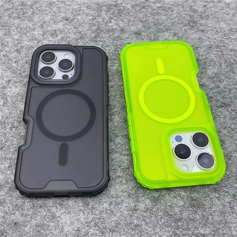Neon Color Bumper Shockproof MagSafe Phone Case For iPhone 17 16pro max 14 15 Pro 13 11 12 Wireless Charging Frosted Armor Cover 4