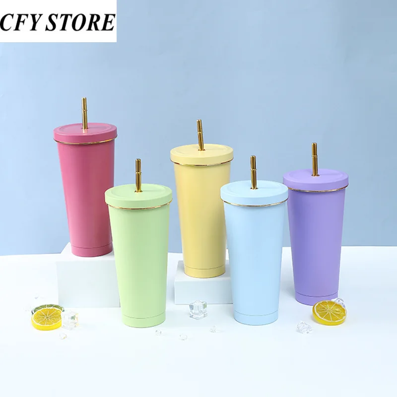 500/750ml Stainless Steel Vacuum Insulated Tumbler with Straw and Lid - Large Capacity Travel Cup