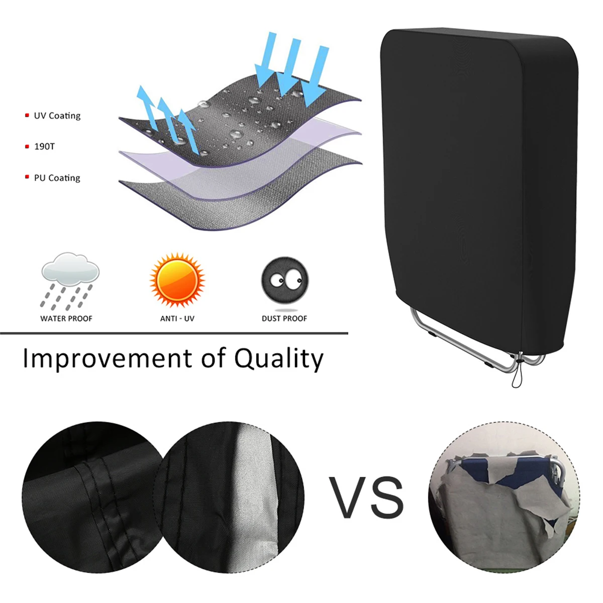 Description Picture 5 of item1/2 Pcs Folding Reclining Chair Cover Waterproof Dustproof Anti-UV Sun Lounger Cover 93x82 cm Furniture Covers for Outdoor Patio