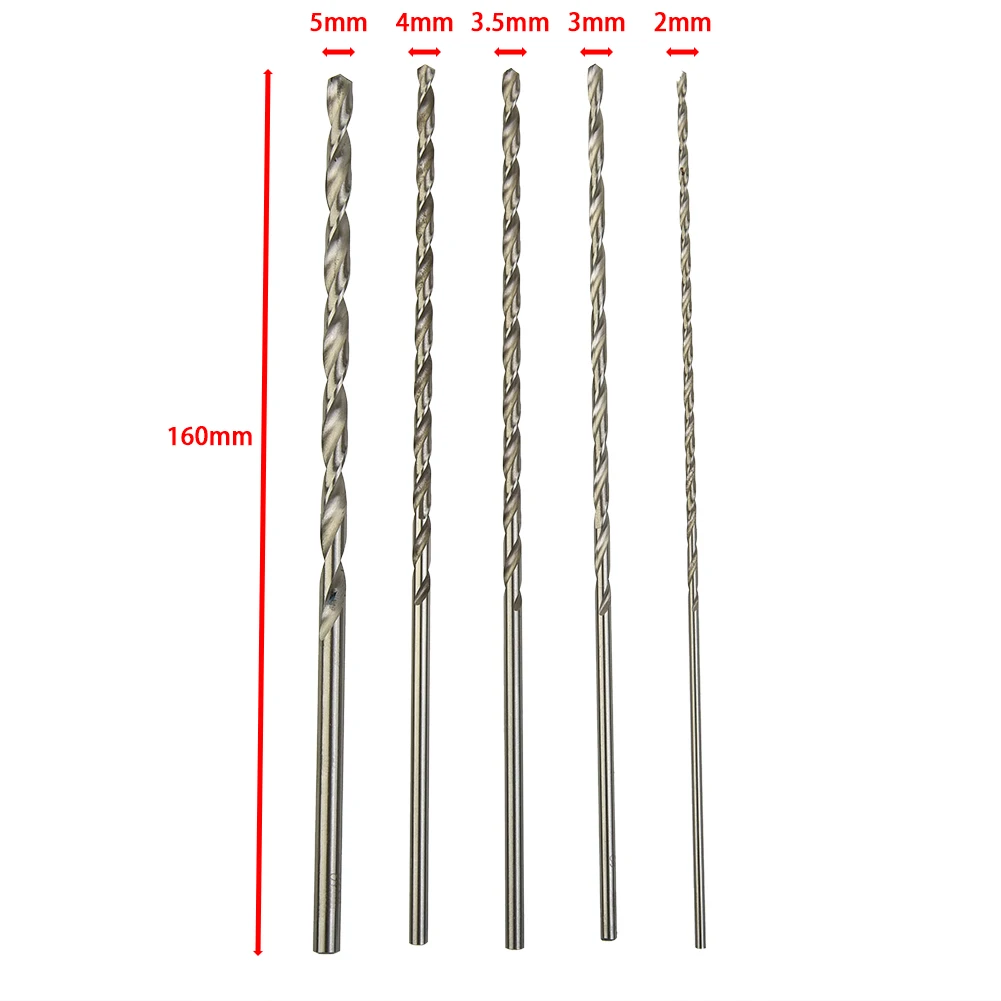 5 Stuks Extra Lange Boor Bit Set 2 3 3.5 4 5Mm Hoge Snelheid Staal Multi-Gereedschappen Voor Aluminium Koperen Hout Machines Gereedschapsonderdelen