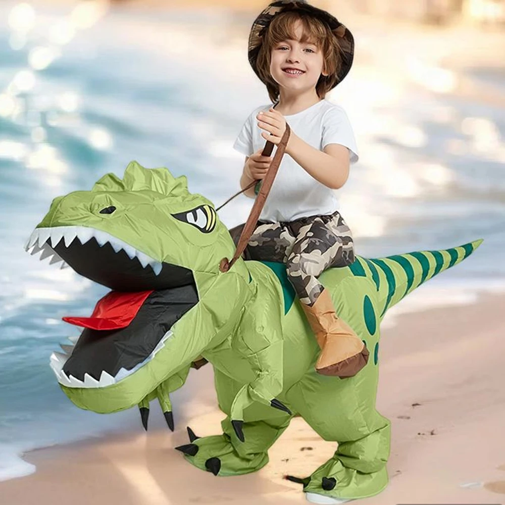 Inflatable Ride On Dinosaur Costume Juvenile Blow Up Velociraptor T Rex Suit Funny Halloween Cosplay Party Outfit inflatable costume